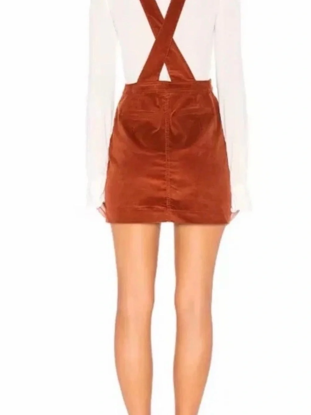 🍂Free People Old School Love Corduroy Overall Pinafore Dress Rust Orange Size 6